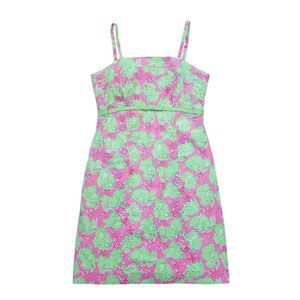 Vintage 90s Key West Dress Women's M Pink Green Elephant Tropical Resort Summer